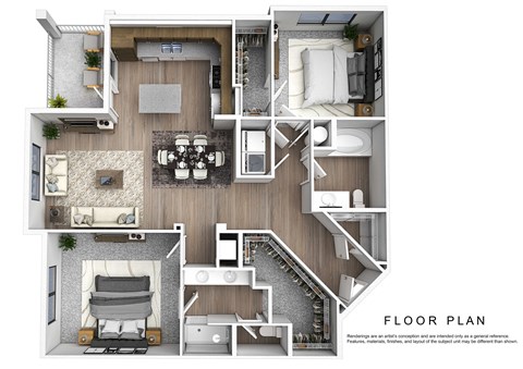 Floor plan for 2 beds, 2 baths, 1250 sqft